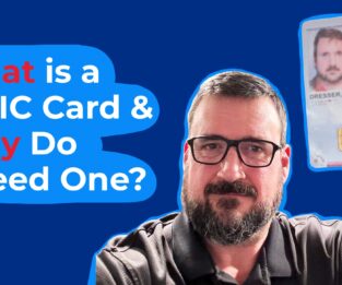 An image of a man holding up his TWIC card with the caption 